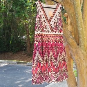 Brown, orange, pink and white cotton dress 3X